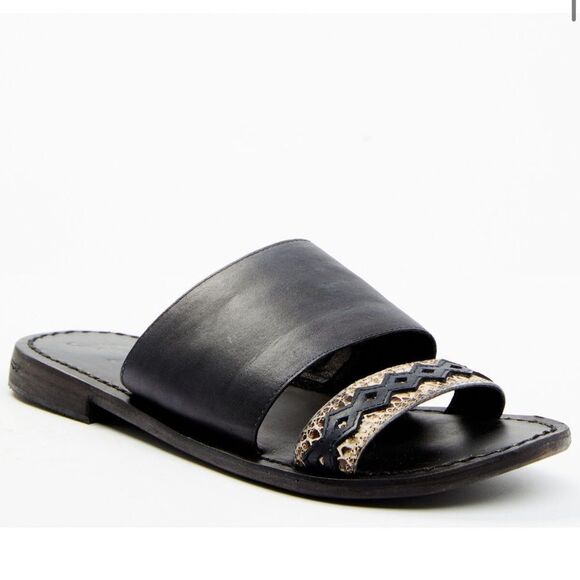Free People Black Leather Slide Sandals - Picture 1 of 6